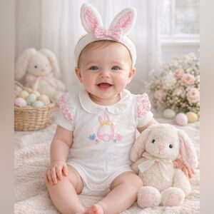 Gymboree Bunny Easter Bodysuit 3-6M Pink Gingham Collar Baby Girl Spring Outfit